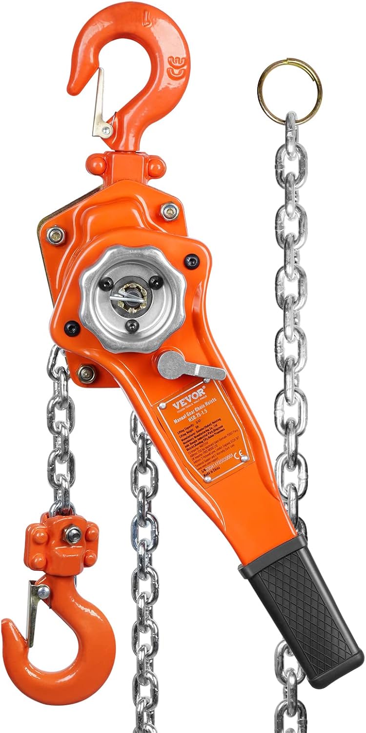 VEVOR Manual Lever Chain Hoist, 3/4 Ton 1650 lbs Capacity 5 FT Come Along, G80 Galvanized Carbon Steel with Weston Double-Pawl Brake, Auto Chain Leading & 360° Rotation Hook, for Garage Factory Dock - Image 1